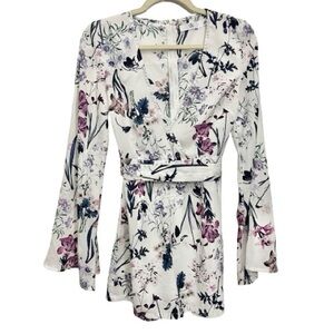 Missguided Floral Wrap Romper Bell Sleeves